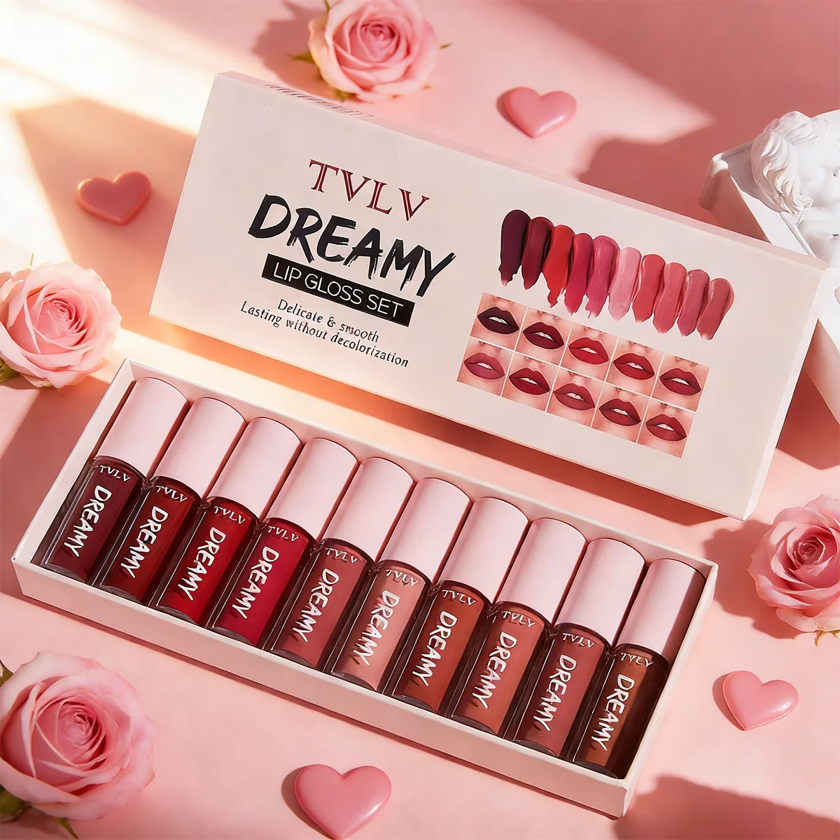 10-piece velvet lip gloss lipstick set with waterproof long-lasting moisturizing shades in assorted colors