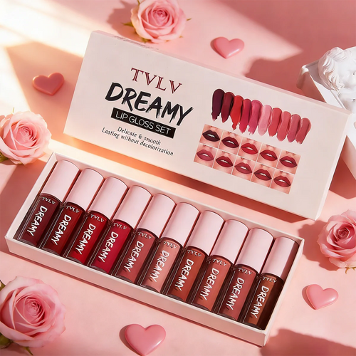 10-piece velvet lip gloss lipstick set with waterproof long-lasting moisturizing shades in assorted colors